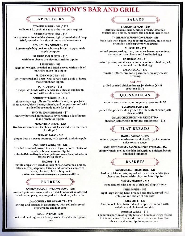 Anthony's Bar and Grill Menu image 1