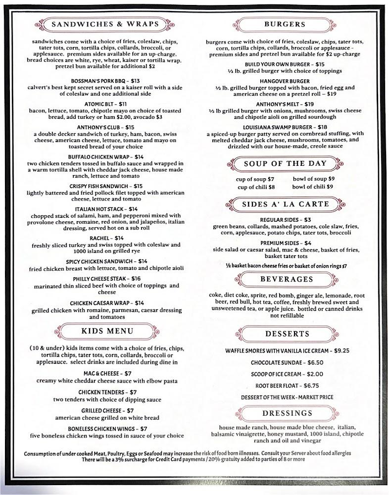 Anthony's Bar and Grill Menu image 2